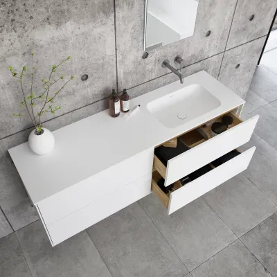 Pulcher Mood 160R Soft - Badrumsmöbel 160x46 cm, mattvit med SolidTec® handfat