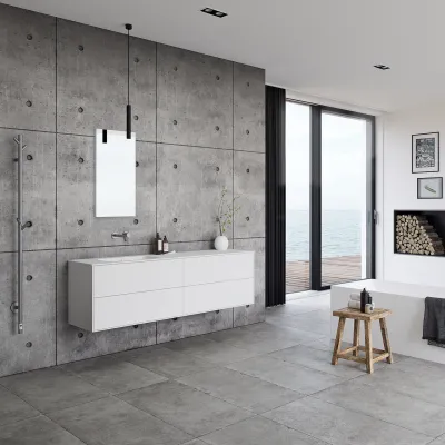 Pulcher Mood 180L Soft - Badrumsmöbel 180x46 cm, mattvit med SolidTec® handfat