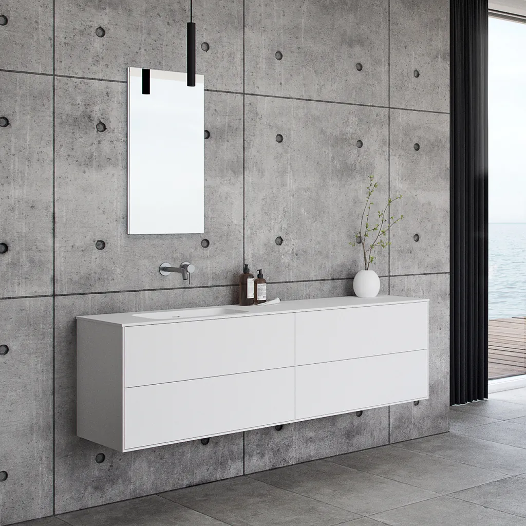 Pulcher Mood 180L Soft - Badrumsmöbel 180x46 cm, mattvit med SolidTec® handfat