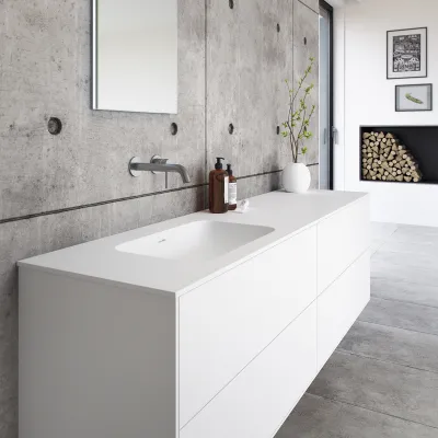 Pulcher Mood 180L Soft - Badrumsmöbel 180x46 cm, mattvit med SolidTec® handfat