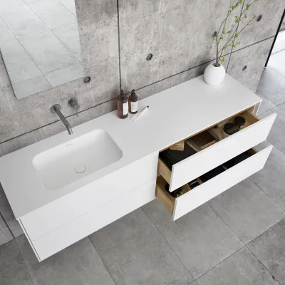 Pulcher Mood 180L Soft - Badrumsmöbel 180x46 cm, mattvit med SolidTec® handfat