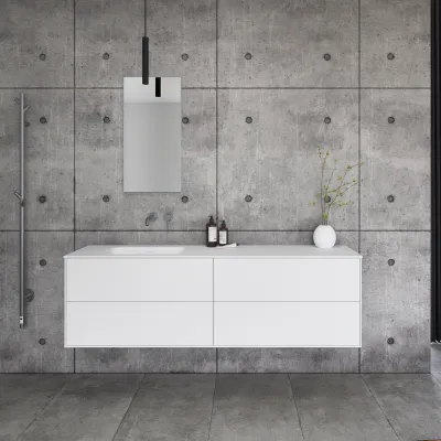 Pulcher Mood 180L Soft - Badrumsmöbel 180x46 cm, mattvit med SolidTec® handfat