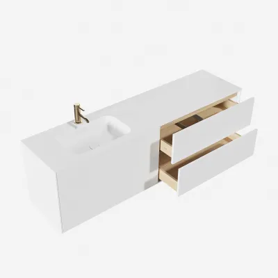 Pulcher Mood 180L Soft - Badrumsmöbel 180x46 cm, mattvit med SolidTec® handfat