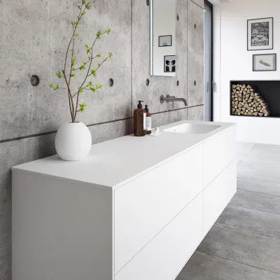 Pulcher Mood 180R Soft - Badrumsmöbel 180x46 cm, mattvit med SolidTec® handfat