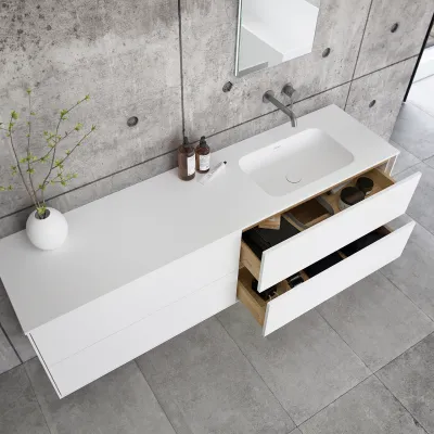 Pulcher Mood 180R Soft - Badrumsmöbel 180x46 cm, mattvit med SolidTec® handfat