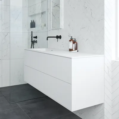 Pulcher Mood 140L Soho - Badrumsmöbel 140x46 cm, mattvit med SolidTec® handfat