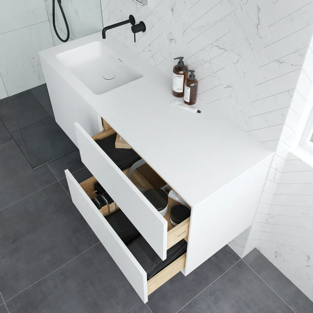 Pulcher Mood 140L Soho - Badrumsmöbel 140x46 cm, mattvit med SolidTec® handfat