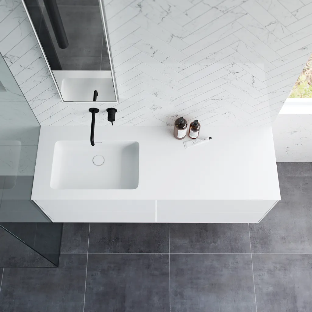 Pulcher Mood 140L Soho - Badrumsmöbel 140x46 cm, mattvit med SolidTec® handfat