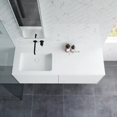 Pulcher Mood 140L Soho - Badrumsmöbel 140x46 cm, mattvit med SolidTec® handfat