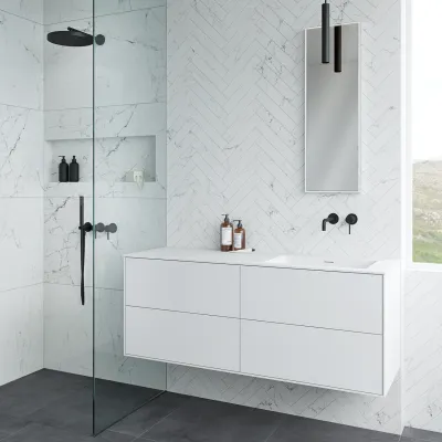 Pulcher Mood 140R Soho - Badrumsmöbel 140x46 cm, mattvit med SolidTec® handfat