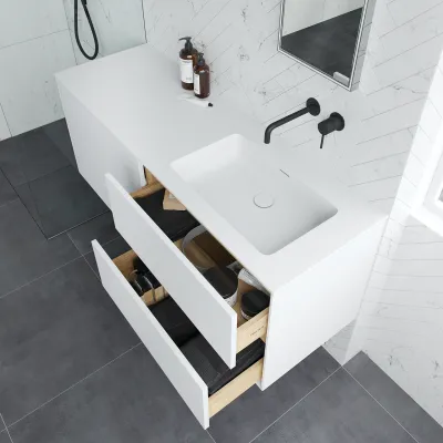 Pulcher Mood 140R Soho - Badrumsmöbel 140x46 cm, mattvit med SolidTec® handfat