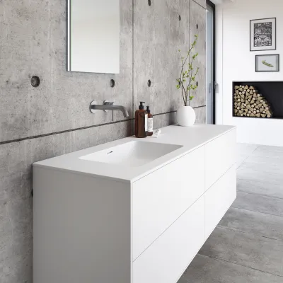 Pulcher Mood 160L Soho - Badrumsmöbel 160x46 cm, mattvit med SolidTec® handfat