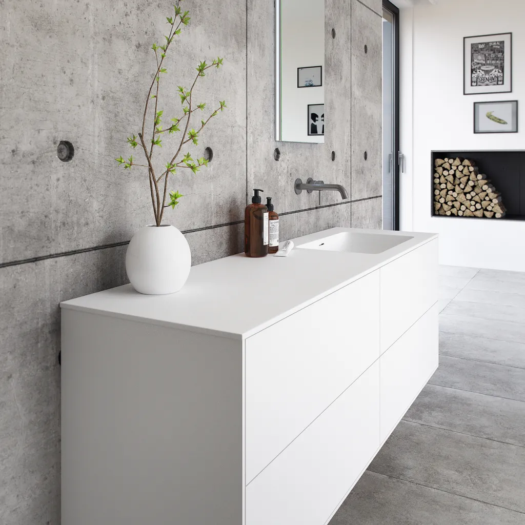 Pulcher Mood 160R Soho - Badrumsmöbel 160x46 cm, mattvit med SolidTec® handfat