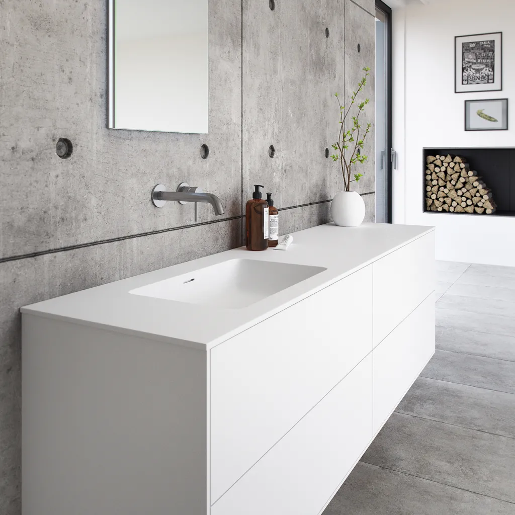 Pulcher Mood 180L Soho - Badrumsmöbel 180x46 cm, mattvit med SolidTec® handfat