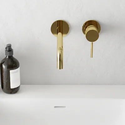 Semplice SHV502 - Engreppsblandare för tvättställ, 22 cm pip, Polerad Mässing Natur