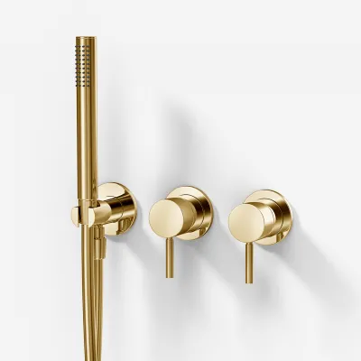 Semplice SBR801 S01 - Duschset, Ø24 cm, Väggmonterad, Polerad mässing Naturfärgad