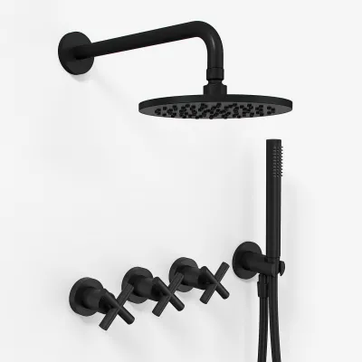 Fly Classic FBR704 S05 - Duschset Ø20 cm, Tak, Mattsvart