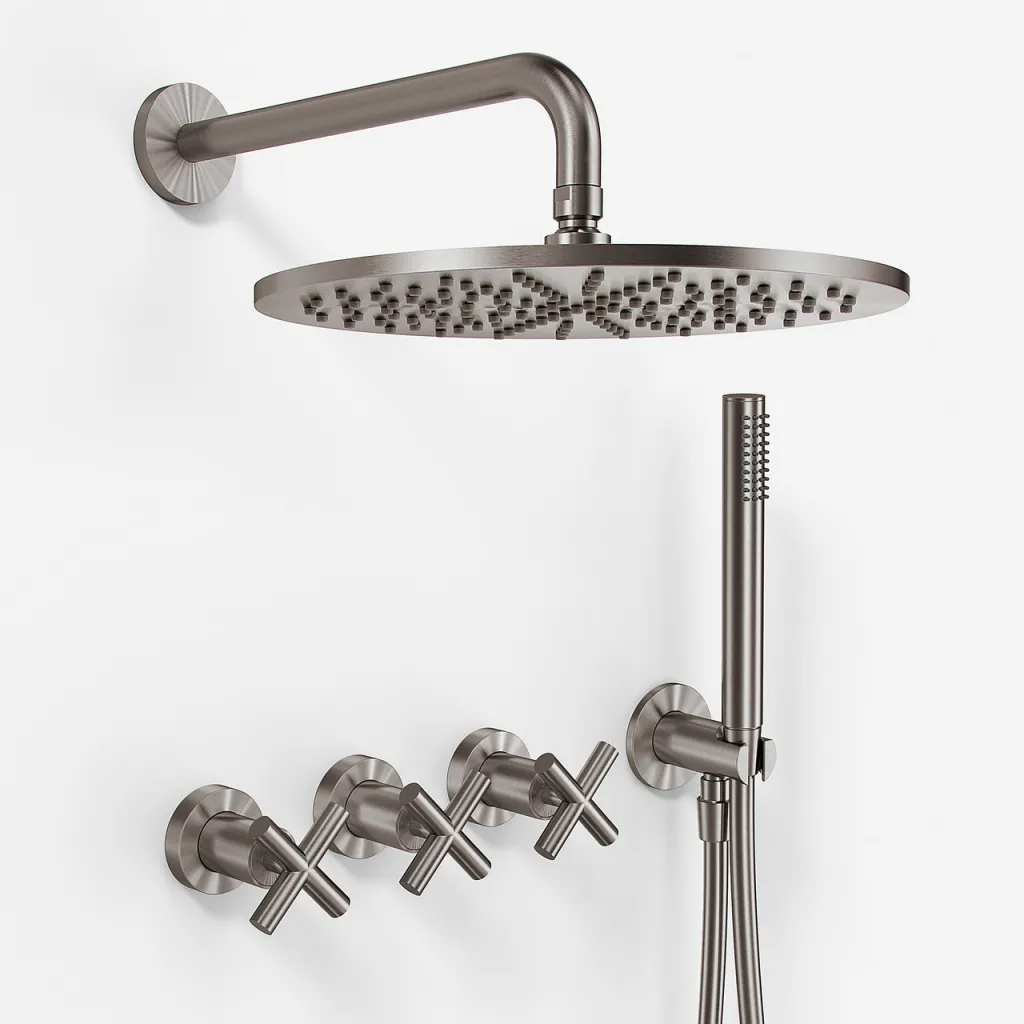 Fly Classic FBR704 S06 - Duschset Ø30 cm, Vägg, PVD Borstat stål