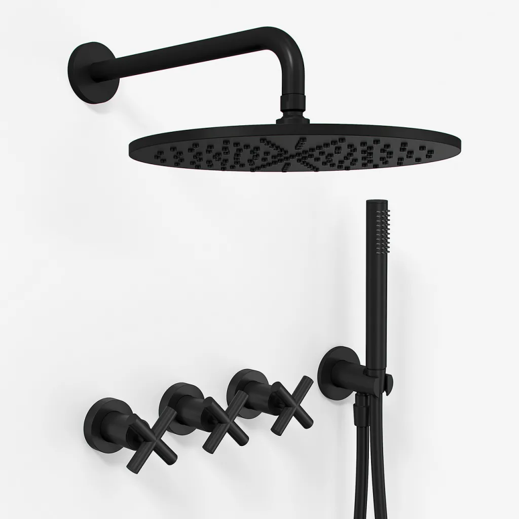 Fly Classic FBR704 S06 - Duschset Ø30 cm, Väggmonterad, Mattsvart