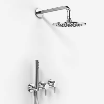 Semplice SBR801 S05 - Duschset Rain DeLuxe Ø20 cm, Väggmonterad, Krom