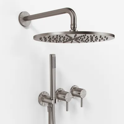 Semplice SBR801 S07 - Duschset Ø30 cm, Väggmonterad, PVD borstad stål 
