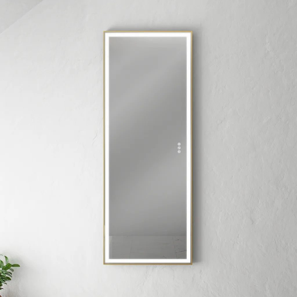 Pulcher Soho Mirror PSM-1453 - 140x53,5 cm. Spegel med ljus och ljusstyrning, matt mässingsfärgad ram