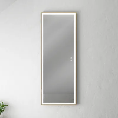 Pulcher Soho Mirror PSM-1453 - 140x53,5 cm. Spegel med ljus och ljusstyrning, matt mässingsfärgad ram