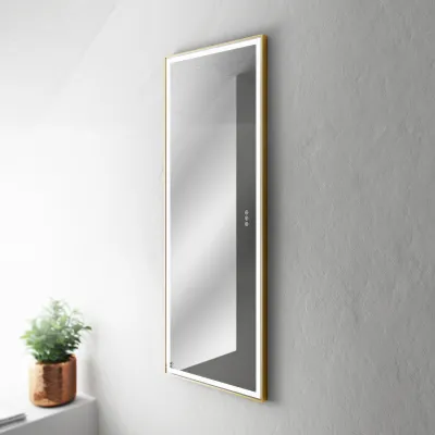 Pulcher Soho Mirror PSM-1453 - 140x53,5 cm. Spegel med ljus och ljusstyrning, matt mässingsfärgad ram