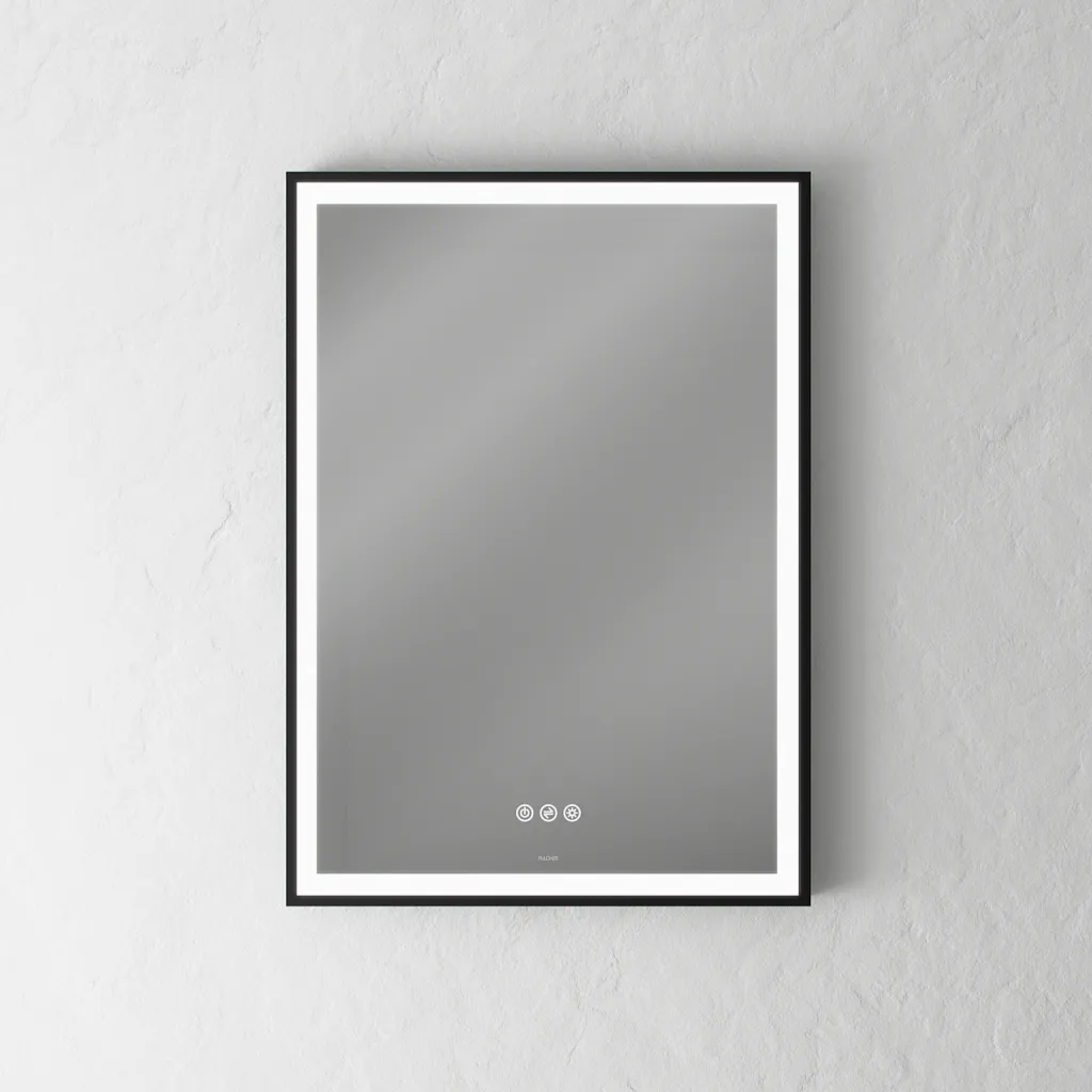 Pulcher Soho Mirror PSM-5070 - 50x70 cm., spegel med ljus och ljusstyrning, mattsvart ram