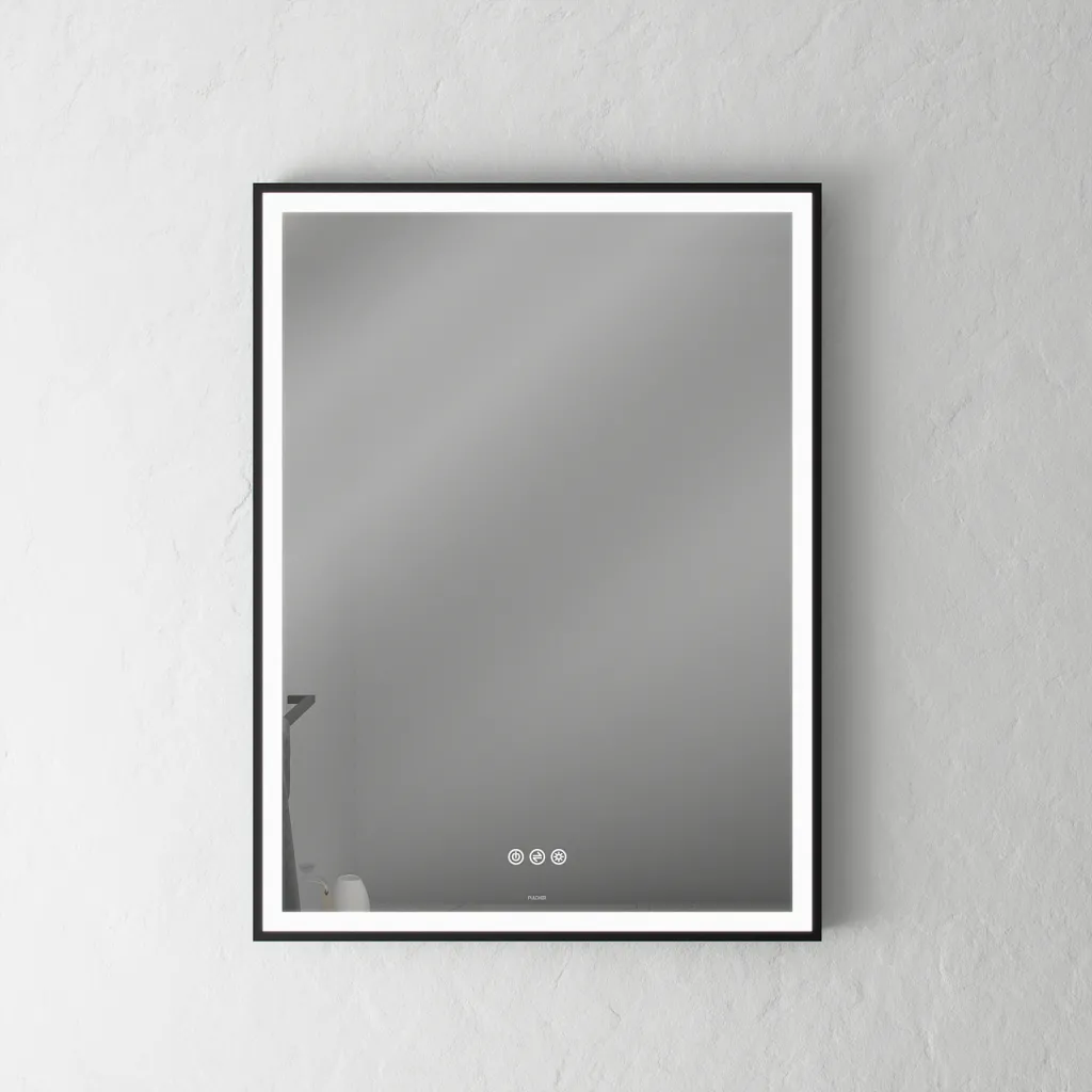 Pulcher Soho Mirror PSM-6080 - 60x80 cm, spegel med ljus och ljusstyrning, mattsvart ram