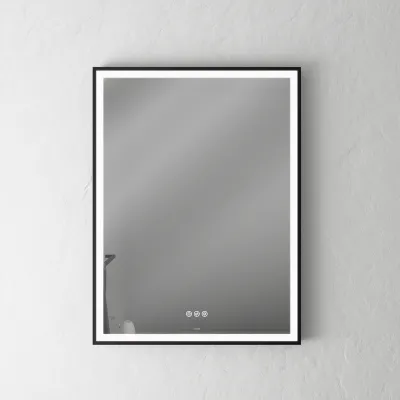 Pulcher Soho Mirror PSM-6080 - 60x80 cm, spegel med ljus och ljusstyrning, mattsvart ram