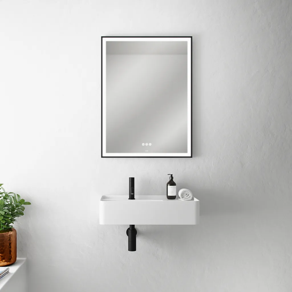 Pulcher Soho Mirror PSM-6080 - 60x80 cm, spegel med ljus och ljusstyrning, mattsvart ram
