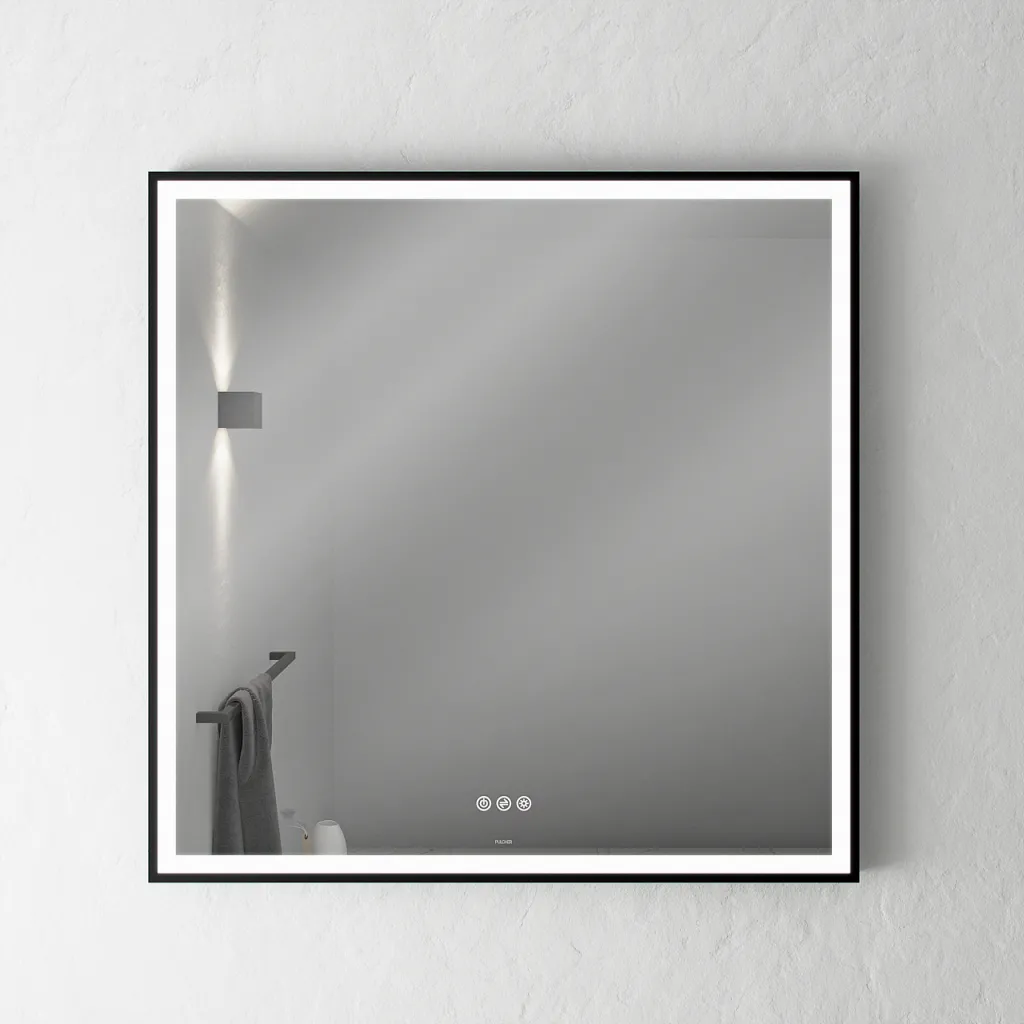 Pulcher Soho Mirror PSM-8080 - 80x80 cm, spegel med ljus och ljusstyrning, mattsvart ram
