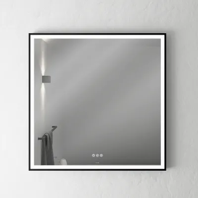 Pulcher Soho Mirror PSM-8080 - 80x80 cm, spegel med ljus och ljusstyrning, mattsvart ram