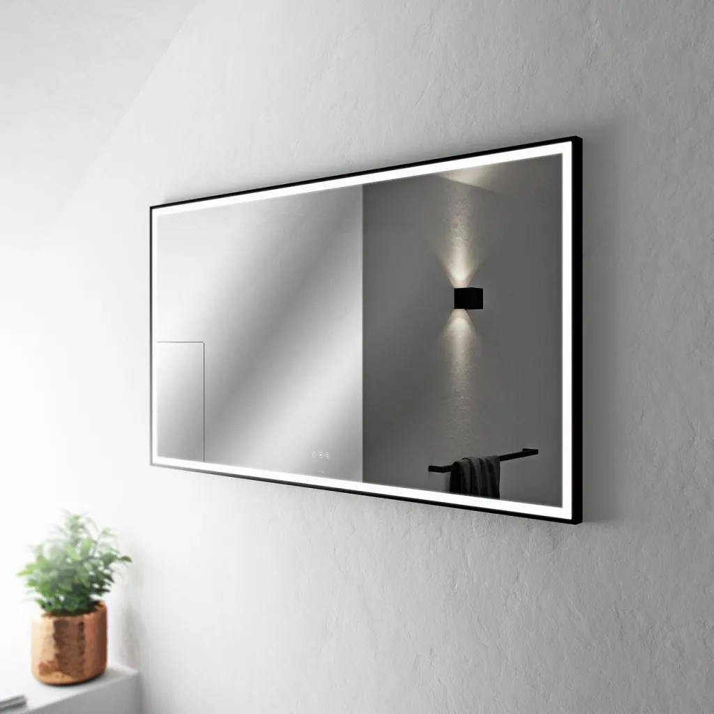 Pulcher Soho Mirror PSM-1480 - 140x80 cm, spegel med ljus och ljusstyrning, mattsvart ram