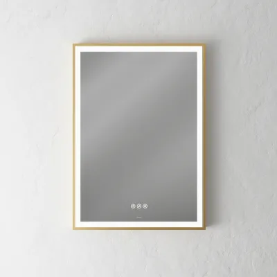 Pulcher Soho Mirror PSM-5070 - 50x70 cm. Spegel med ljus och ljusstyrning, matt mässingsfärgad ram
