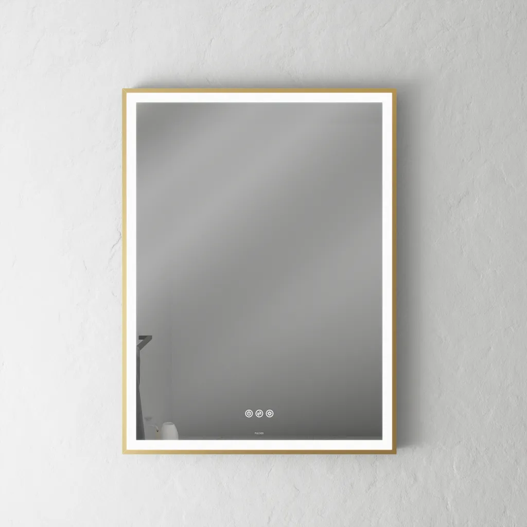Pulcher Soho Mirror PSM-6080 - 60x80 cm. Spegel med ljus och ljusstyrning, matt mässingsfärgad ram