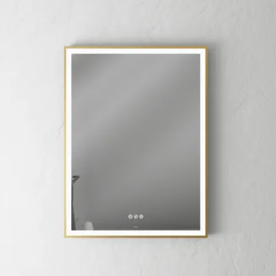 Pulcher Soho Mirror PSM-6080 - 60x80 cm. Spegel med ljus och ljusstyrning, matt mässingsfärgad ram