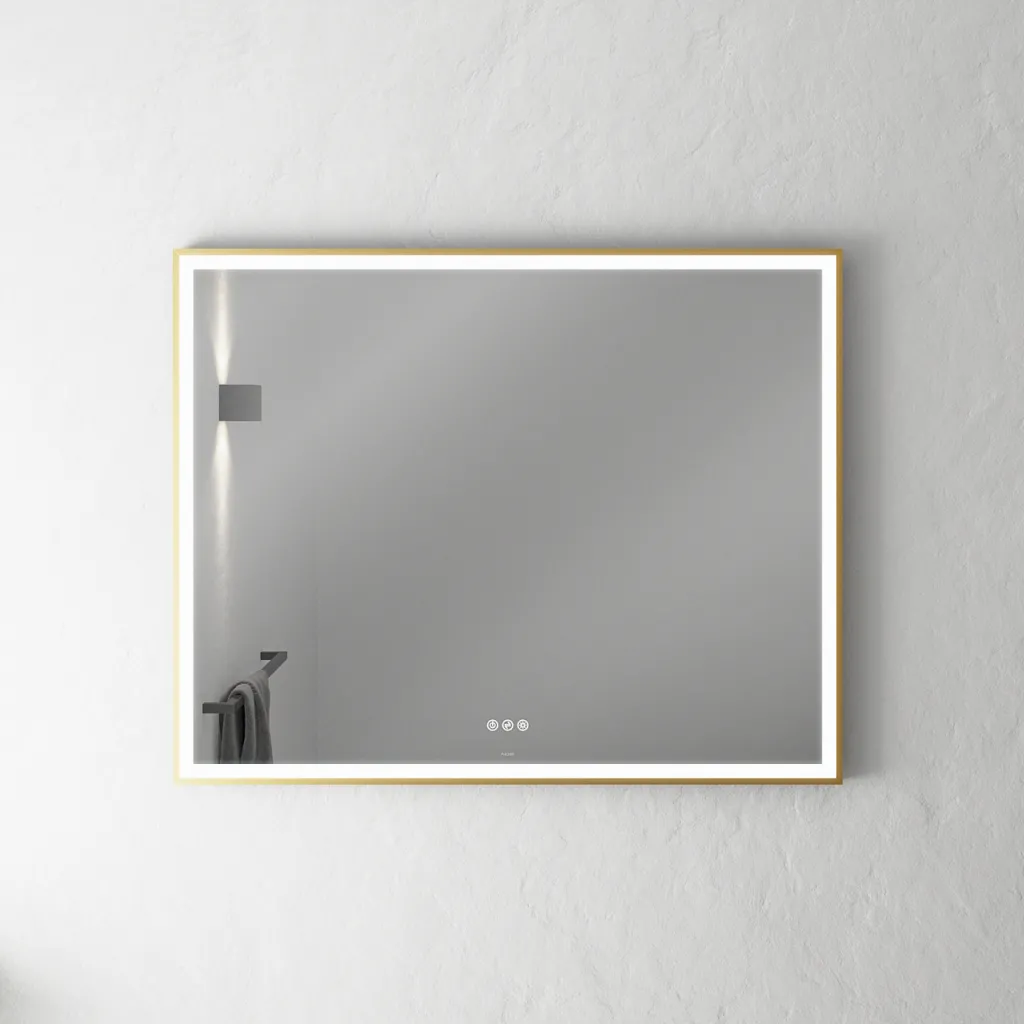 Pulcher Soho Mirror PSM-1080 - 100x80 cm. Spegel med ljus och ljusstyrning, matt mässingsfärgad ram