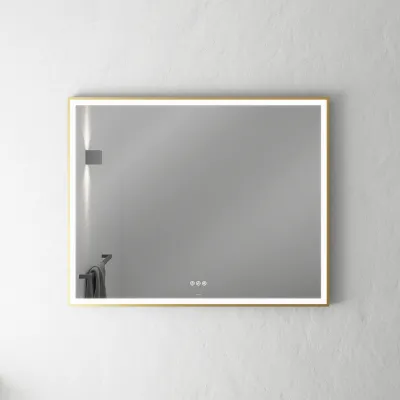 Pulcher Soho Mirror PSM-1080 - 100x80 cm. Spegel med ljus och ljusstyrning, matt mässingsfärgad ram