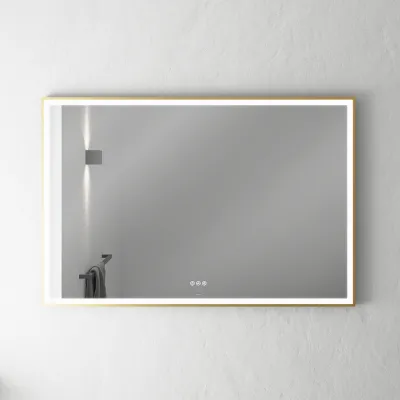 Pulcher Soho Mirror PSM-1280 - 120x80 cm. Spegel med ljus och ljusstyrning, matt mässingsfärgad ram