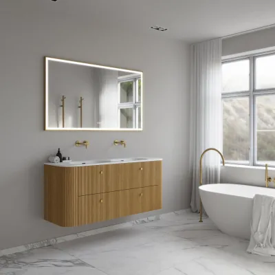 Pulcher Soho Mirror PSM-1480 - 140x80 cm. Spegel med ljus och ljusstyrning, matt mässingsfärgad ram
