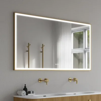 Pulcher Soho Mirror PSM-1480 - 140x80 cm. Spegel med ljus och ljusstyrning, matt mässingsfärgad ram