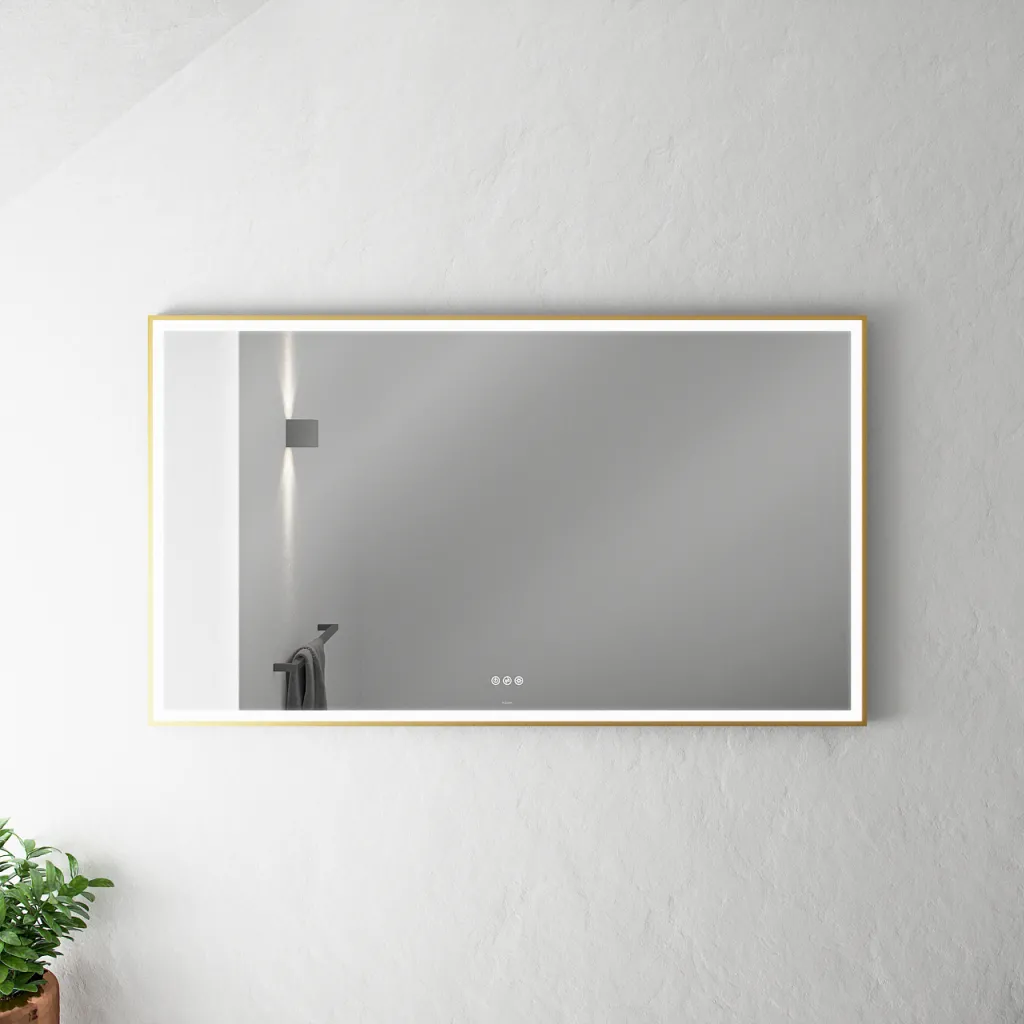 Pulcher Soho Mirror PSM-1480 - 140x80 cm. Spegel med ljus och ljusstyrning, matt mässingsfärgad ram