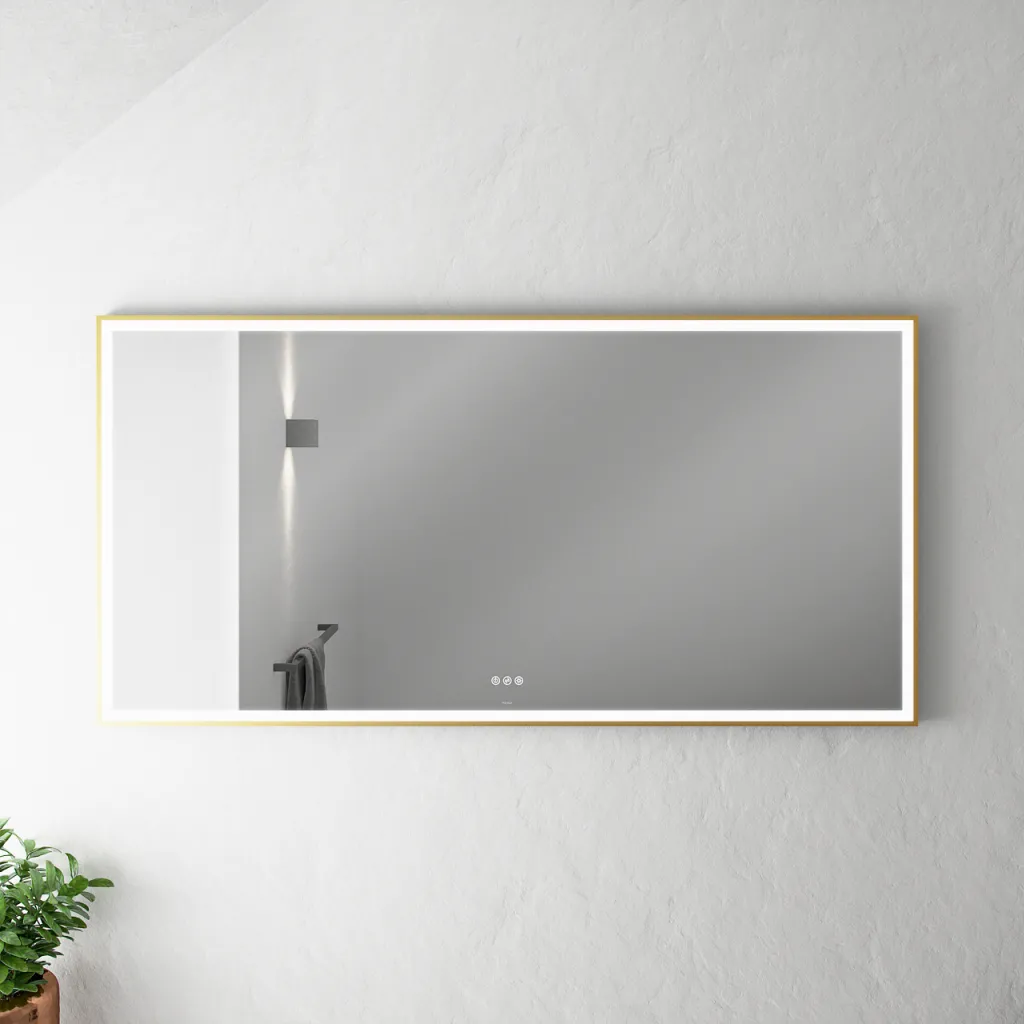 Pulcher Soho Mirror PSM-1680 - 160x80 cm. Spegel med ljus och ljusstyrning, matt mässingsfärgad ram