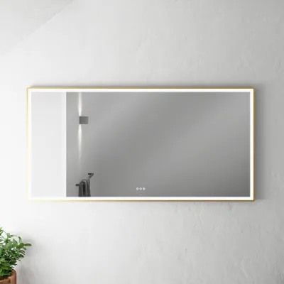 Pulcher Soho Mirror PSM-1680 - 160x80 cm. Spegel med ljus och ljusstyrning, matt mässingsfärgad ram