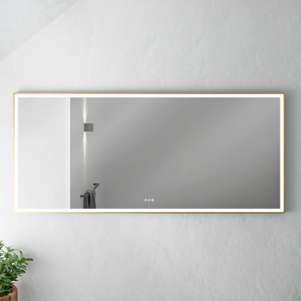 Pulcher Soho Mirror PSM-1880 - 180x80 cm. Spegel med ljus och ljusstyrning, matt mässingsfärgad ram
