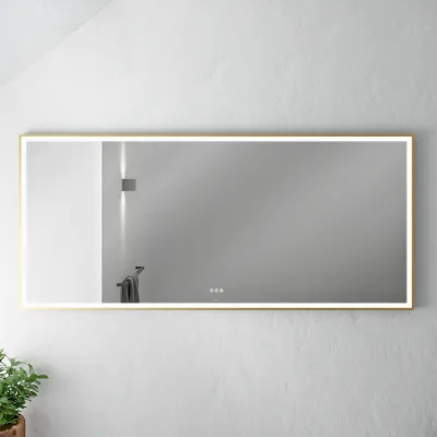 Pulcher Soho Mirror PSM-1880 - 180x80 cm. Spegel med ljus och ljusstyrning, matt mässingsfärgad ram