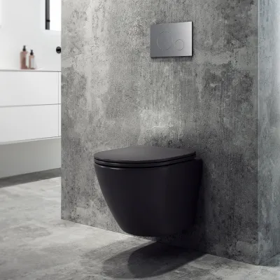 Nomi PN2-18 - Toalett 49 cm, Matt svart, Rimless + EasyClean Coat