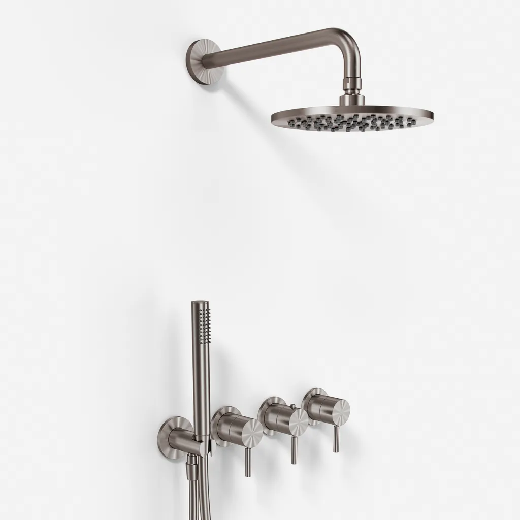 Semplice STB801 S05 - Regn DeLux SmartTerm Ø20 cm EasyClean, Vägg, PVD Borstad Stål 